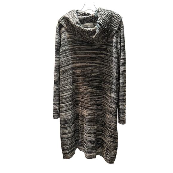 Sandra Darren 3X Black White Cowl Neck Sweater Dress | Long Sleeve | Plus Size - Picture 3 of 5